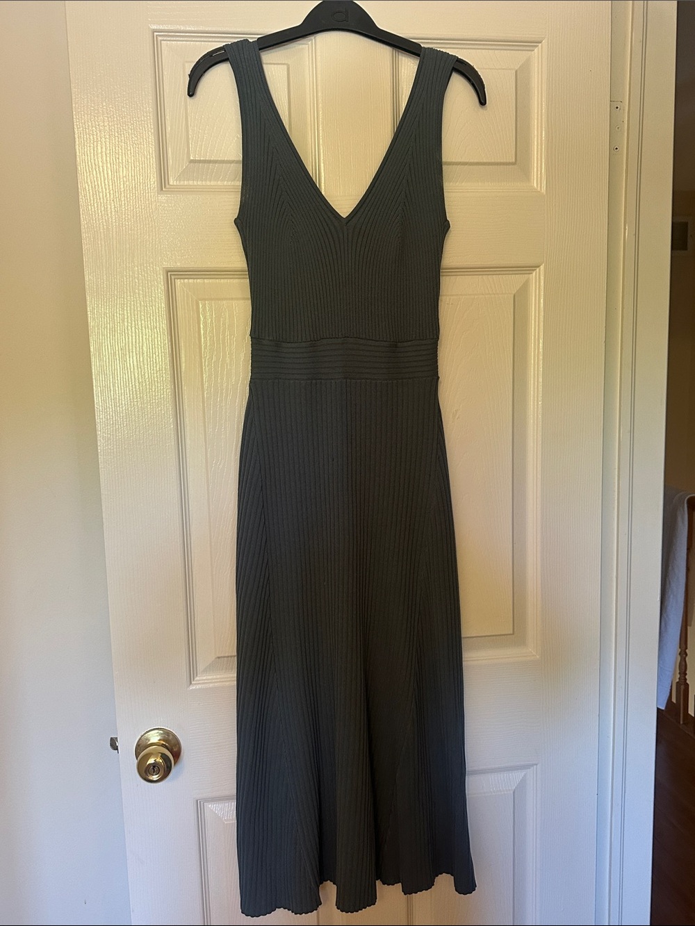 Sleeveless V-Neck Midi Dress in Olive Green